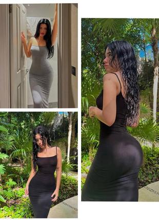 Трендовое платье женское эластичный рубчик серое, черная шоколад оверсайз