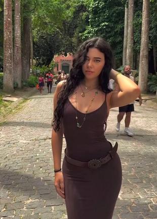 Трендовое платье женское эластичный рубчик серое, черная шоколад оверсайз