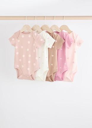 Коричневый и розовый - боди младенец с коротким рукавом 100% cotton (0-3роков)