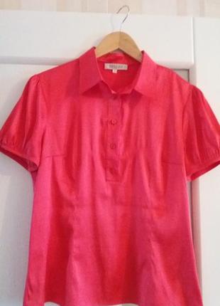 Розовая шелковая блуза кофта bessini с коротким рукавом размер l.