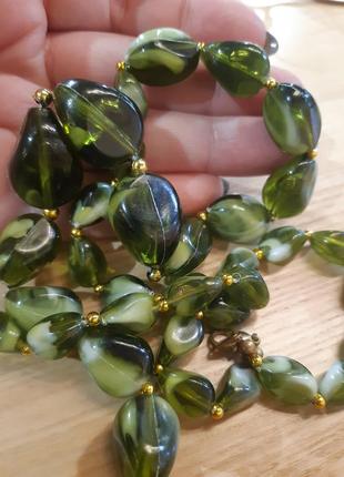 Ожерелье винтаж люцит под зеленый янтарь, или под стекло мурано, шикарный вид, 70см
