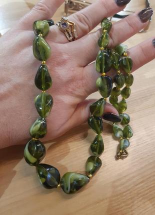 Ожерелье винтаж люцит под зеленый янтарь, или под стекло мурано, шикарный вид, 70см