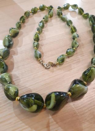 Ожерелье винтаж люцит под зеленый янтарь, или под стекло мурано, шикарный вид, 70см