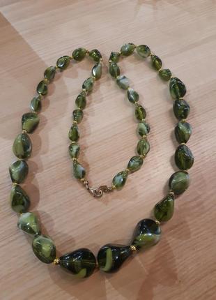 Ожерелье винтаж люцит под зеленый янтарь, или под стекло мурано, шикарный вид, 70см