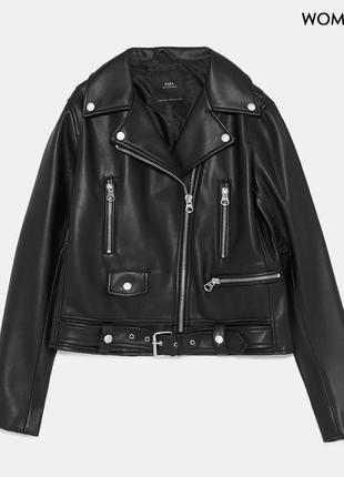 Ідеальна базова класична вкорочена куртка косуха з поясом екошкіра zara xs