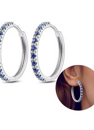 Сережки срібло silver_pandora оригінальні стильні кільця з фіанітами