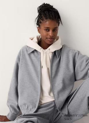 Кофта бомбер uniqlo сiра brushed jersey oversized blouson