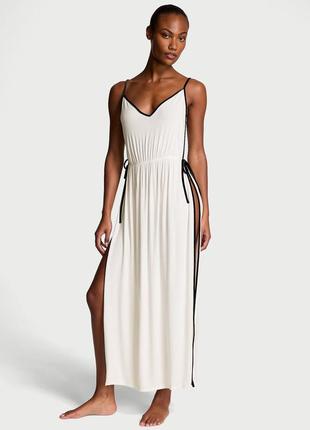 Нічна сорочка victoria's secret ribbed modal velvet-trim long slip dress