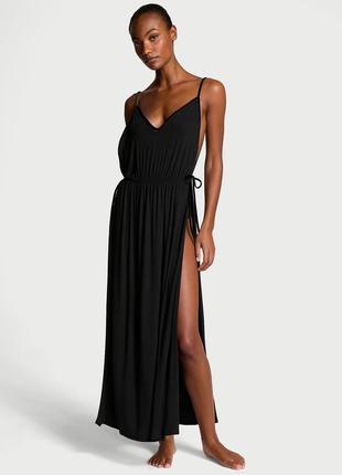 Ночная рубашка victoria's secret ribbed modal velvet-trim long slip dress