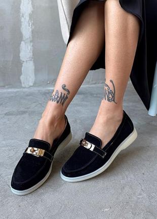 Женские замшевые туфли, лоферы, мокасины в чёрном цвете
