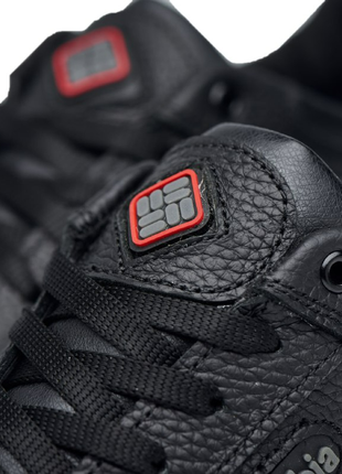 Мужские комфортные кожаные черные кроссовки весна-осень, весенние, осенние, лодочка демисе...