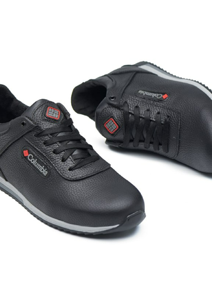 Мужские комфортные кожаные черные кроссовки весна-осень, весенние, осенние, лодочка демисе...