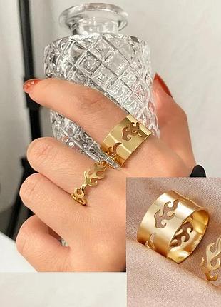 Шикарний набір кілець 2шт з вогнем полум'я регульовані парні кільця в сзолотому кольорі