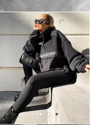 Флисовая куртка кофта анорак черная с нейлоновый вставкой оверсайз  asos design