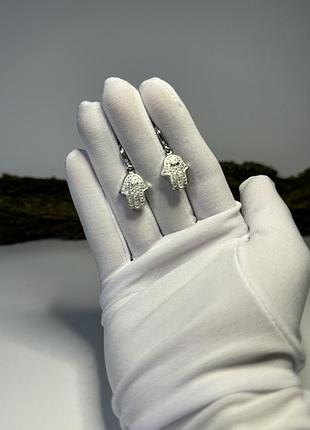 Серьги хамса с фианитами