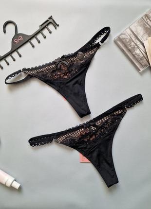 Трусики стринги танга сіточка hunkemoller чорні s-m m-l