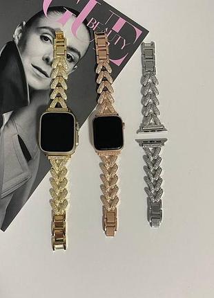 Ремінець металевий з камінчиками apple watch ремешок с камушками сердечком