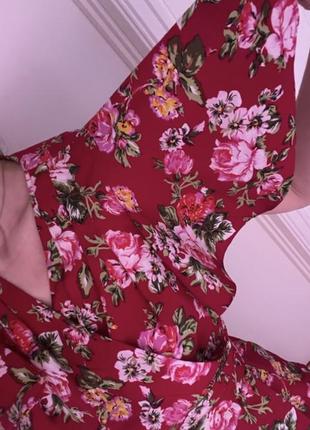 Шикарний червоний томатний топ-блуза кімоно на запах в квіти на запах з широким рукавами воланами s