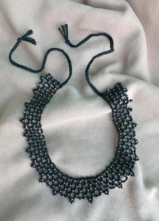 Чорна бісерна силянка з ажурним плетінням