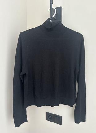 Черный укороченный свитер гольф massimo dutti, шерсть кашемир, р. l xl