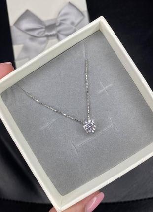 Подвеска серебряная 925 тоненькая с камушком циркон 4 мм