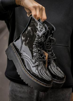 Dr martens jadon black ботинки жіночі мартінс жадон лаковані, женские ботинки доктор мартинс демисезонные, ботинки весна-осень мартинс лак