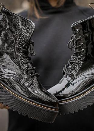 Dr martens jadon black ботинки жіночі мартінс жадон лаковані, женские ботинки доктор мартинс демисезонные, ботинки весна-осень мартинс лак2 фото