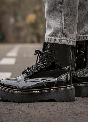 Dr martens jadon black ботинки жіночі мартінс жадон лаковані, женские ботинки доктор мартинс демисезонные, ботинки весна-осень мартинс лак4 фото