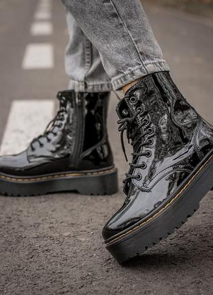 Dr martens jadon black ботинки жіночі мартінс жадон лаковані, женские ботинки доктор мартинс демисезонные, ботинки весна-осень мартинс лак5 фото