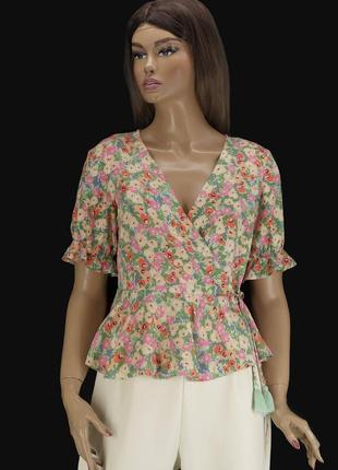 Брендовая вискозная блузка "george" на запах. размер uk12.