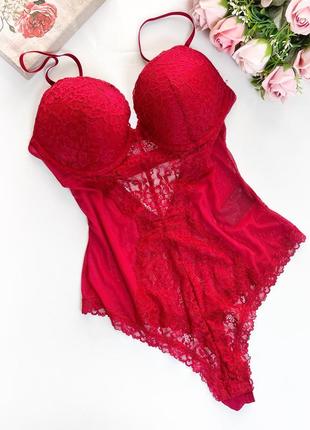 Красное кружевное боди h&m 80в размер м
