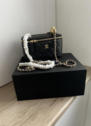 Сумка chanel classic black 55x65mm pearl crush vanity bag (без ручки)