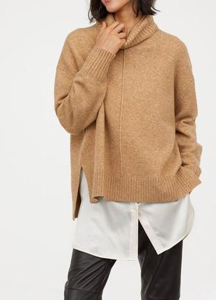 Вязаный свитер с горловиной с содержанием шерсти, h&m oversize