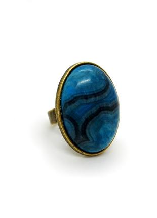 💙💍 кільце безрозмірне овал з натуральним каменем матовий крейзі агат
