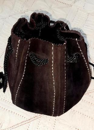 Сумка замшевая бочонок мешок кисет коричневая винтаж