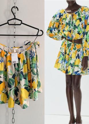 Круглая мини-юбка солнце с принтом лимоны h&m , s 165/68 cm