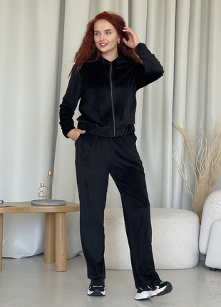 Женский велюровый костюм с кофтой на молнии черный merlini варная