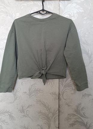 10-11 лет оливковая хаки кофта свитер свитшот хлопок трикотаж на девочку h&m