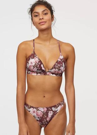 Бордовий, марсала роздільний купальник в квіти h&m