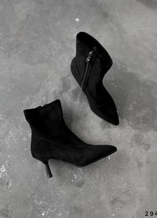 Ботильоны ботильоны женские черные из эко замши на средней невысокой шпильке