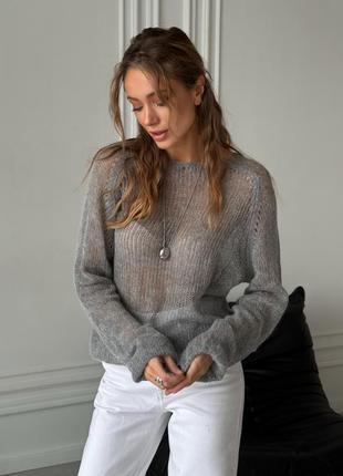 Сірий светр павутинка з рукавом реглан
