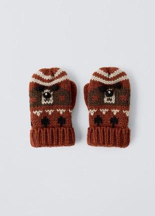 Трикотажные варежки с принтом медведя zara 4503
