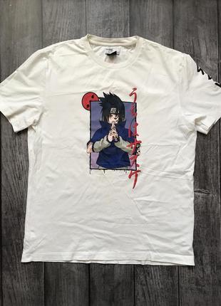 Футболка біла наруто саске / naruto sasuke bershka чоловіча