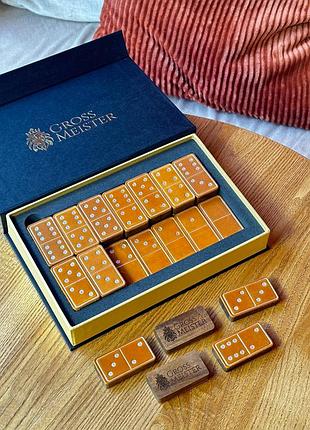 Домино из дерева и кожи светло коричневое, 50x25x11мм, арт. 400503, классическая игра с изысканным дизайном