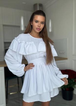 Міні сукня святкова волани рюші довгий рукав широкий поясок пояс багатошарова спідниця