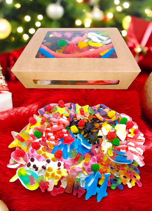 1 кг желеек - подарочный свит бокс с жевательными конфетами: тролли, провода, ленты