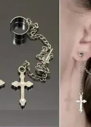 Кафф крест крестик ажурный клипс на ухо без прокола клипсы каф