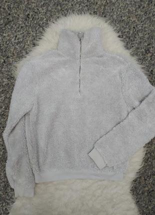 Женская пушистая теплая серая кофта худи xs-s topshop под баранчик (161224)