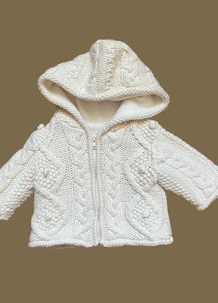 Повсякденна в’язана худі в  світло бежевому кольорі, від tiny baby , розмір від 0-3 місяці, заміри на фото