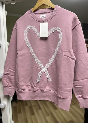 Шикарная кофта zara свитшот на флисе, нежно розовый